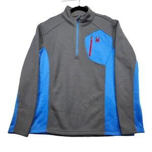 Spyder Quarter Zip Pullover Mens XL Gray Blue 1/4 Zip Waffle Knit Activewear